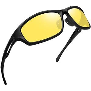 Joopin Sports Night Vision Glasses Yellow Lens Shades for Men Women Wrap Around Night Driving Glasses UV Protection (Black Yellow)