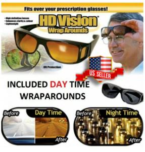 2 Pair HD Night and Day Vision Wraparound Fits OVER Glasses As Seen on TV