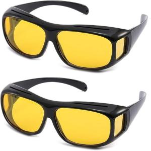 2 Pair HD Day Night Vision Glasses Driving Sports Wraparound Fit Over Sunglasses