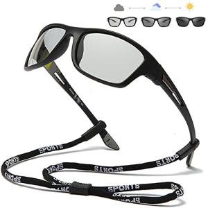 Photochromic Polarized Fishing Sunglasses for Men Women Eyewear UV Protection Cycling Driving Sports Glasses(Black Frame/Photochromic Lens)