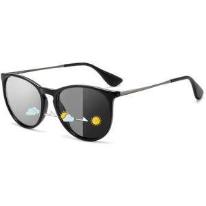 SUNGAIT Polarized Photochromic Sunglasses for Women Men: Vintage Round Glasses (2025 Black Frame (Matte Finish)/Photochromic Lens)