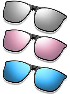 Frienda 3 Pair Oversize Polarized Clip-on Sunglasses Large Anti-glare TR90 Frame Flip up Driving Glasses for Women Men (Blue, Pink, Silver)