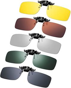Frienda 5 Pairs Polarized Clip On Sunglasses Rimless Flip Up Anti Glare Driving Glasses (Cool Color,2.24 x 1.42 Inch)