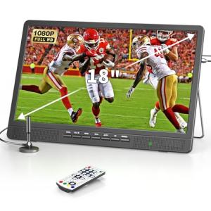 Desobry 18" Portable TV with Antenna, Small TV with HD 1080P HDMI Input, AV Input, USB Port, 180° Adjustable Stand, Small Portable T V for Kitchen Bedroom RV (No WiFi,No Built-in Power)