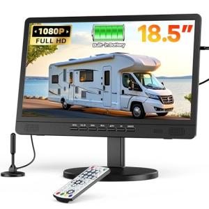 NORTHING 18.5" Portable TV with Built-in Power, Portable TV for Camping with Antenna/HDMI/AV/USB/Headphone Jack/Round Bracket, 12 Volt T V for Car, Small T V for Home Kitchen Patio Camping RV Boat