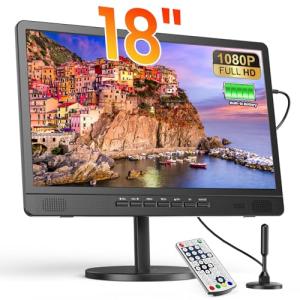 Desobry 18 Inch Portable TV with Digital ATSC Tuner, Built-in 6000mAh, Portable Monitor with 1080P HDMI Input, AV Input, USB, Small TV for Camping, RV, Kitchen, Patio,no WiFi & Bluetooth