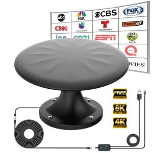 RV TV Antennas Roof Mounted, Portable RV Antenna for Camper, 720° Long Range Omni Directional Reception Digital HD Antenna Signal, with Super Signal Booster, 35ft HDTV Cable (Black01)