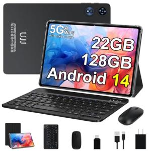 2025 Android 14 Tablet 22GB RAM 128GB ROM 1TB Expand, 10 inch Tablets with Keyboard Mouse, Octa-Core, 8000mAh Battery, HD IPS Display, 5G WiFi, BT 5.0, GPS, Widevine L1, Split Screen - Metal Black