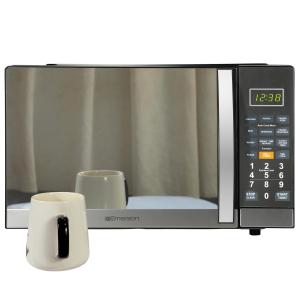 Emerson 1.1 CF, 1100W, Countertop Microwave Oven, Stainless Steel, Mirror Finish