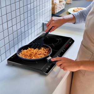 Portable Electric Countertop Double Burner,Cast Iron Stove, Concealed Handle