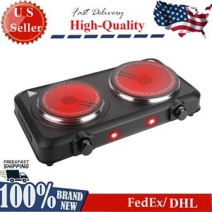 Infrared Double Burner Electric Cooktop - 2000W Portable Stove for Dorm