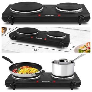 Portable Small Electric Stove Top 2 Burners Double Plate Cast Iron Countertop