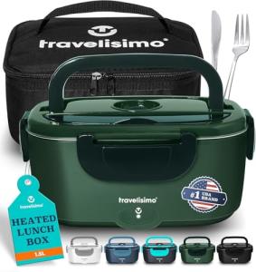 TRAVELISIMO Electric Lunch Box for Adults, 80W Heated Lunch Box 1.5L Stainless Steel Electric Food Warmers, 12/24/110V Portable Food Warmer for Travel & Work, Loncheras para Hombres de Trabajo