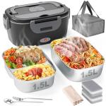 Geveniss Electric Lunch Box for Men, Women & Adults - 80W Fast Heating - Heated Lunch Box with Dual 1.5L SS Containers - Portable Food Warmer for Car, Truck, Office