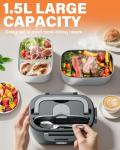 Geveniss Electric Lunch Box for Men, Women & Adults - 80W Fast Heating - Heated Lunch Box with Dual 1.5L SS Containers - Portable Food Warmer for Car, Truck, Office