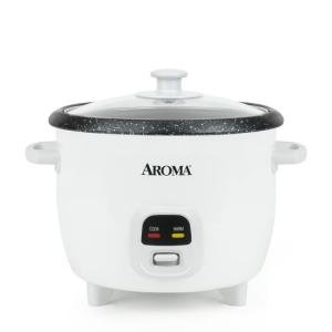 Aroma® 6-Cup Rice & Grain Cooker, 8X Bonded Granite Coating, White