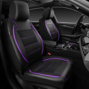 CAR PASS Waterproof Leather Front Seat Covers - Black/Purple