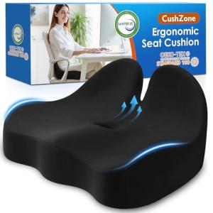 CushZone Seat Cushion, Memory Foam Office Chair Seat Cushion for Office Chairs/Car/Long Trip/Desk Chair/Gaming, Extra Large Size for Sciatica & Hip & Tailbone Pain Relief, Sciatica Support (Black)