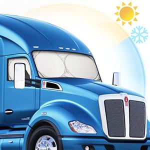 Semi-Truck Sun Shade for Windshield and Side Windows | 300T Sunshade Maximum Coverage | Block Sun Heat Rays |Fits for Semi, Commercial & Big Rig Truck, RV (Side Velcro)…