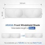 ARANA Semi Truck Sun Shade for Windshield丨240T Thicken Sunshade for Semi-Truck Front and Side Window丨Foldable Windscreen Sun Visor Fit Semi, Commercial, Big Rig Trucks, RV丨163 x36