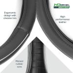 HD Driven SWC Premium Black Leather Steering Wheel Cover with Massage Grip – 18” Diameter for Semi-Trucks, Ribbed Rubber Core & High-Performance Leather, Vehicle Accessories