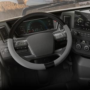 Cat® BigDrive Faux Gray/Black Leather Semi Truck Steering Wheel Cover, Extra ...