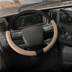 Cat® BigDrive Faux Beige/Black Leather Semi Truck Steering Wheel Cover, Extra...