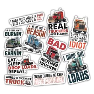 10pcs Truck Driver Sticker Sheet, Funny Vinyl Decals for Long Haul Drivers, Semi Truck Fans, and Road Lover, Waterproof, UV-Resistant, for Laptop, Water Bottle, Journal, Notebook, Phone Case