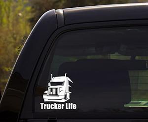 RUNNING L8 Trucker Life - Semi Truck, 18 Wheeler, Driving, Professional Driver, Essential Worker Vinyl Sticker for Window of car, Van, Truck, White