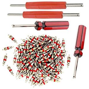 Aracey Tire Repair Tool Set - 4 x Dual Single Head Valve Core Remover and 100 Pieces Car Truck Replacement Tire Tyre Valve Stem Core Part