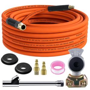 Truck Tire Inflator Kit, 3/8" x 50 ft Hybrid Air Hose with 1/2" Universal Gladhand Connection & 1/4" Dual Foot Chuck & Air Plug, Air Hose Tire Inflator Kit for Semi Truck (350psi max working pressure)