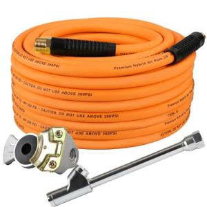 Aquilaplain 50 FT Truck Air Hose Tire Inflator with Glad Hand 3/8 in Hybrid Tire Inflator Kit 300 PSI Heavy Duty Lightweight Tire Inflator Hose
