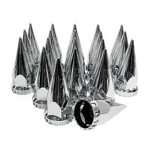 Grandroad auto 20 Pack Spike Lug Nut Covers, 33mm by 4-3/4" Thread On Chrome Spike Nut Cover Caps ABS Plastic Anti-Rust Screw-on Lug Nut Covers for Semi Trucks