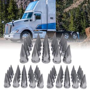 czyopo Spike Lug Nut Covers 33mm x 4 3/4" Thread-on Spike Top ABS Chromed Lug Nut Caps for Semi Trucks Wheel (60PCS)