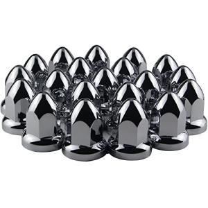 iBroPrat 33mm Chrome Lug Nut Covers Push On,ABS Chrome Plastic Push-on Bullet Flanged Lug Nut Covers for Semi Trucks Pack of 20