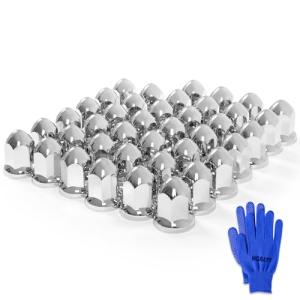 HQALTY 40Pcs Lug Nut Covers 33mm Bullet Flanged ABS Chrome Plastic Anti-Rust Push-on Nut Cover Caps for Semi Trucks