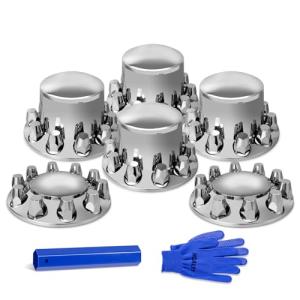 HQALTY 33mm Axle Cover Chrome Dome Combo Kit Thread-On Lug Nut Covers with 2 Front and 4 Rear Axle Wheel Covers Removable Hub Caps for Semi Truck (Installation Tool Included)