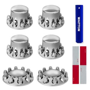 32/33mm Semi Truck Lug Nut Covers Wheel Covers Kit with 2 Front & 4 Rear, ABS Chrome Plastic Thread-On Lug Nut Covers with Installation Tool, Removable Hub Caps Kit for Semi Truck Trailer