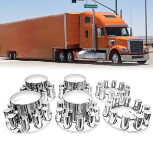 P SEPEY 33 mm Cylinder Axle Cover Set Chrome Front and Rear Axle Complete Wheel Cover Set Removable Hub Caps Screw-on Lug Nut Covers for Semi Truck (2 Front + 4 Rear)