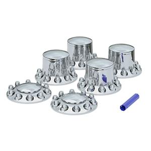 Axle Wheel Covers for Semi Truck Chrome ABS Plastic with 2 Front and 4 Rear Complete Axle Wheel Cover Set 33mm Dome Screw-On Lug Nut Covers