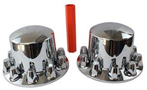 MRJLK Chrome ABS Complete Axle Cover Set with Standard Hub Caps and 33mm Screw-On Lug Nut Covers for Semi Trucks (2 Rear)