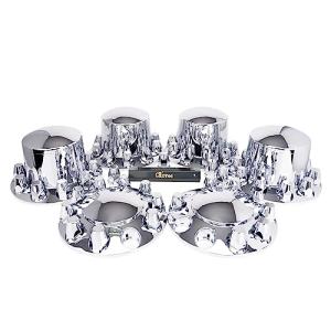 Complete Chrome Wheel Cover Set, 33mm Lug Nut Covers for Semi Trucks, 2 Front and 4 Rear Axle Wheel Covers Removable Hub Caps for Semi Trucks, (Installation Tool Included) (Dome Top, Screw On)