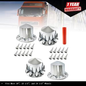 For Semi Truck 33mm Spiked Axle Cover Set Chrome Rear Axle Complete Wheel Cover