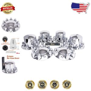 Complete Chrome Wheel Cover Set for Semi Trucks - 33mm Lug Nut Covers Included