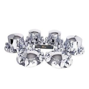 Complete Chrome Wheel Cover Set, 33mm Lug Nut Covers for Semi Trucks, 2 Front