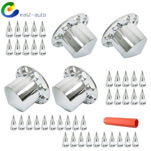 For Semi Truck 33mm Spiked Axle Cover Set Chrome Rear Axle Complete Wheel Cover