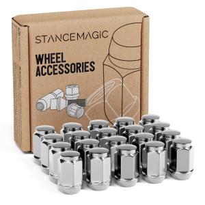 20pc 1/2" Chrome Bulge Lug Nuts | Acorn Cone Conical Seat | Closed End | Silver