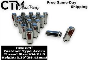 32x 2.3" Tall Chrome 14x1.5 Acorn Lug Nuts 3/4" Hex Fit Ford F250/F350Super Duty