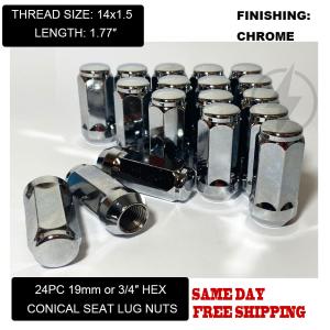 24 Chrome 14x1.5 Bulge Acorn Lug Nuts 1.77" For Chevy GMC Silverado Sierra 1500