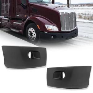 Chrome Bumper Corner w/o Fog Light Hole fit for 2013-2022 Peterbilt 579 Semi Truck Left & Right Side(Pair) (Black with Hole)